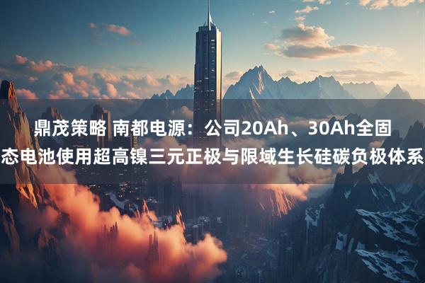 鼎茂策略 南都电源：公司20Ah、30Ah全固态电池使用超高镍三元正极与限域生长硅碳负极体系